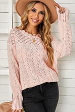 Openwork Scalloped Trim Knit Top - SHE BADDY© ONLINE WOMEN FASHION & CLOTHING STORE