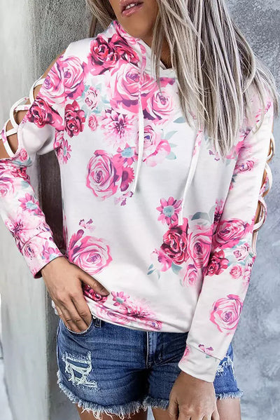 Floral Crisscross Drawstring Hoodie - SHE BADDY© ONLINE WOMEN FASHION & CLOTHING STORE